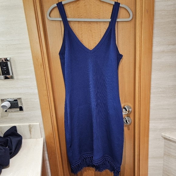 Lilly Pulitzer Lucera Sleeveless Blue Ribbed Sweater Mini Dress Fringe Fitted XL - Picture 10 of 10